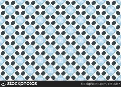 Watercolor seamless geometric pattern design illustration. Background texture. In blue and white colorsc