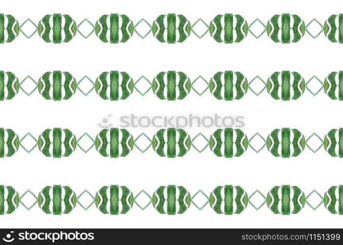 Watercolor seamless geometric pattern design illustration. Background texture. In green and white colors.