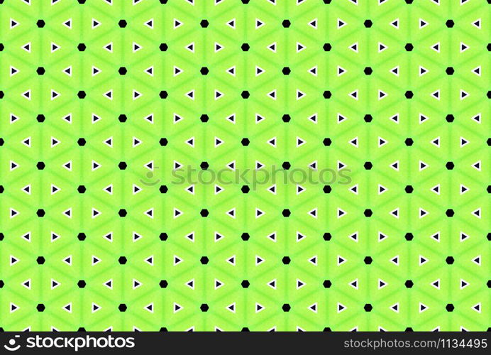 Watercolor seamless geometric pattern design illustration. Background texture. In green, black and white colors.