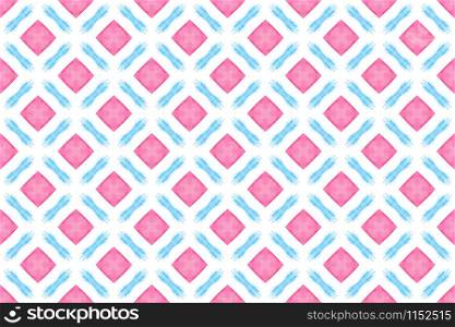 Watercolor seamless geometric pattern design illustration. Background texture. In pink, blue and white colors.