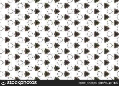 Watercolor seamless geometric pattern. In black and grey colors on white background.