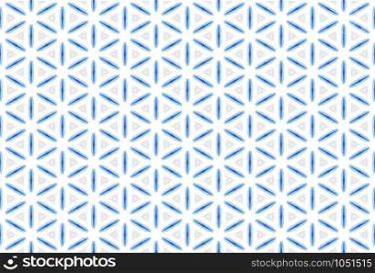 Watercolor seamless geometric pattern. In blue and grey colors on white background.
