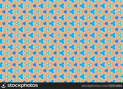 Watercolor seamless geometric pattern. In orange, blue, turquoise and white colors.