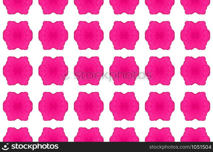 Watercolor seamless geometric pattern. In pink color on white background.