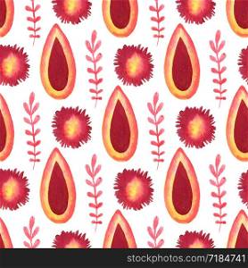 Watercolor seamless pattern. Bright background in hot red and orange colors. Can be used for wrapping paper and fabric design. Watercolor seamless pattern. Bright background in hot red and orange colors. Can be used for wrapping paper and fabric design.