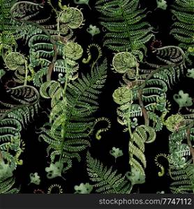 Watercolor Seamless pattern with different  ferns.  Illustration. Watercolor Seamless pattern with different  ferns. 