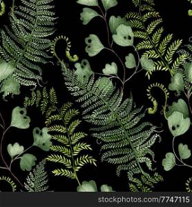 Watercolor Seamless pattern with different  ferns.  Illustration. Watercolor Seamless pattern with different  ferns. 