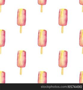 Watercolor seamless pattern with fruit ice cream on a white background