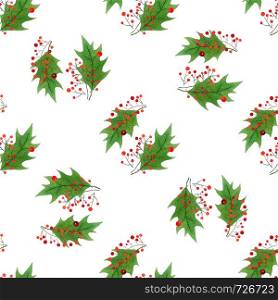 watercolor seamless pattern with hand draw Christmas and New Year elements.:holly berries and leaves. watercolor seamless pattern with hand draw Christmas and New Year elements.:holly berries and leaves.wrapping paper design.