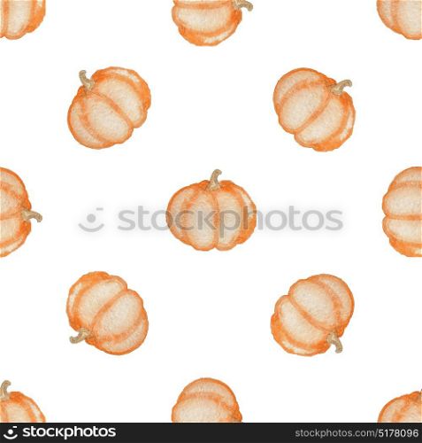 Watercolor seamless pattern with orange ripe pumpkin on a white background