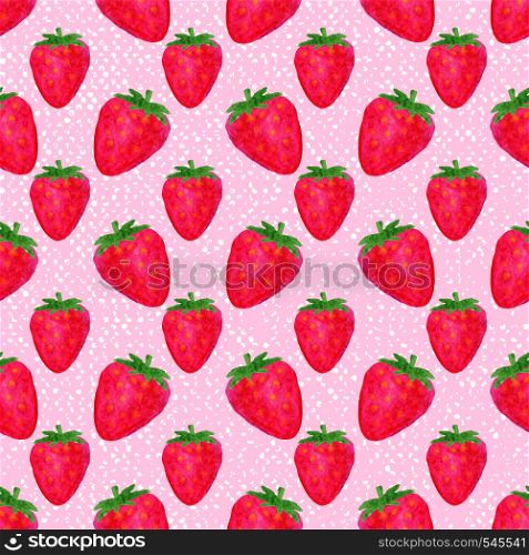 Watercolor seamless texture with strawberries on pink background. Hand drawn pattern design with healthy berry. Summer fruit illustration.. Watercolor seamless texture with strawberries on pink background. Hand drawn pattern design with healthy berry. Summer fruits illustration.