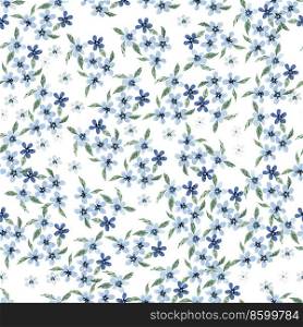 Watercolor sesmless pattern with blue flowers and leaves. Illustration. Watercolor sesmless pattern with blue flowers and leaves. 