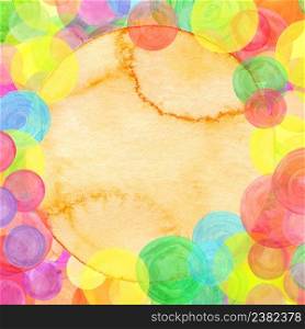 Watercolor simple polka dot pattern. Abstract watercolor pattern with colorful circles. Chaotic geometry poster or  print. Watercolor pastel polka dots.