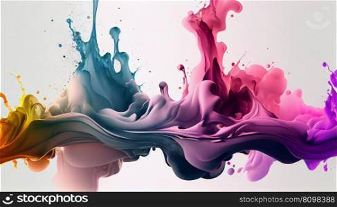 Watercolor splash holi on white background. AI Generated illustration. . Watercolor splash holi on white background. AI Generated. 