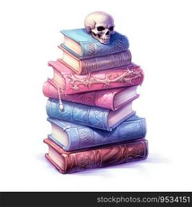 Watercolor Stack of Halloween Books in Pastel Tones. Generative ai. High quality illustration. Watercolor Stack of Halloween Books in Pastel Tones. Generative ai