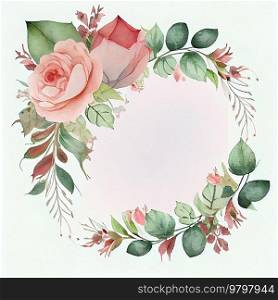 Watercolor Style Natural Frame with Cute Flowers for Wedding Card.