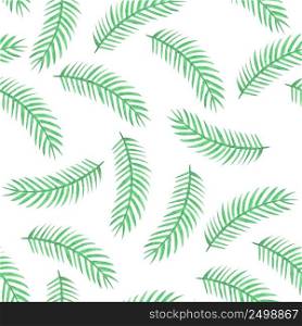 Watercolor tropical palm leaves seamless pattern isolated on white.
