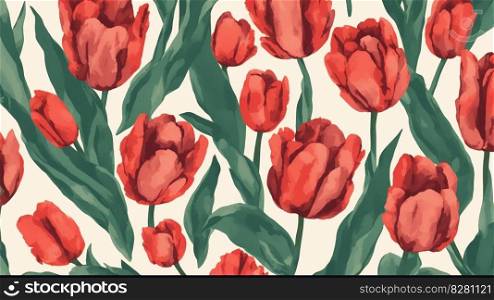 Watercolor tulips pattern,AI Generated