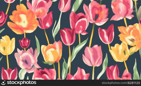 Watercolor tulips pattern. International women s day,AI Generated