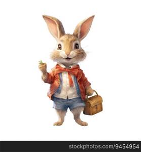 Watercolor Vintage Cartoon Bunny, Victorian Rabbit. AI generated image