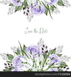 Watercolor wedding card with flowers rose and snowdrop. Illustration. Watercolor wedding card with flowers rose and snowdrop.