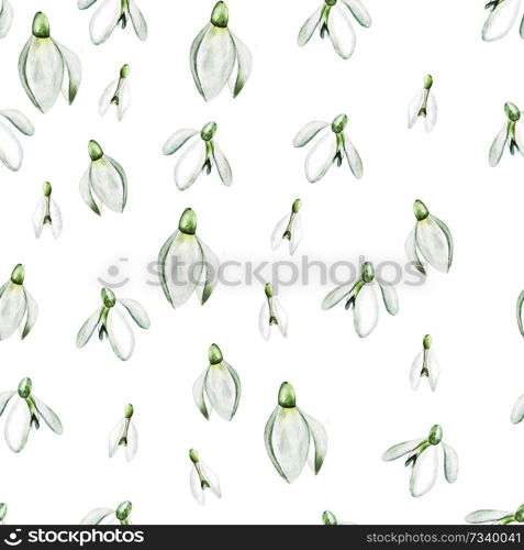 Watercolor wedding pattern with snowdrop flowers. Illustration. Watercolor wedding pattern with snowdrop flowers. 