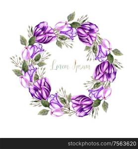 Watercolor wedding wreath with tulips and leaves. Illustration. Watercolor wedding wreath with tulips and leaves.