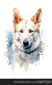 Watercolor white swiss shepherd dog on white background