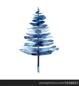 Watercolor winter blue christmas tree isolated on white background. Hand painting Illustration for print, texture, wallpaper or element. Beautiful watercolour art. Minimal style.. Watercolor winter blue christmas tree isolated on white background. Hand painting Illustration for print, texture, wallpaper or element. Beautiful watercolour art. Minimal style
