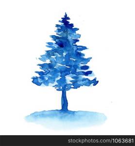 Watercolor winter blue christmas tree isolated on white background. Hand painting Illustration for print, texture, wallpaper or element. Beautiful watercolour art. Minimal style.. Watercolor winter blue christmas spruce tree isolated on white background. Hand painting Illustration for print, texture, wallpaper or element. Beautiful watercolour art. Minimal style