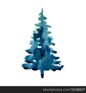 Watercolor winter christmas tree isolated on white background. Hand painting Illustration element for print, texture, wallpaper or greeting card. Blue and green color. Beautiful watercolour art. Watercolor winter christmas tree isolated on white background. Hand painting Illustration element for print, texture, wallpaper or greeting card. Blue and green color. Beautiful watercolour art. Pine