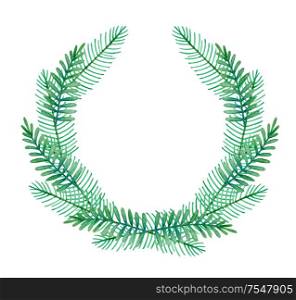 Watercolor winter hand drawn green wreath of fir branches on a white background. New year and Christmas design.