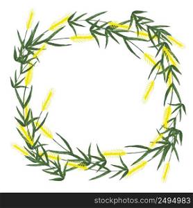 Watercolor wreath made from ears of wheat on white background. Watercolor illustration with copy space. Flower concept for wedding or party invitations. Easter concept.