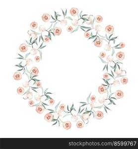 Watercolor wreath with flowers and peaches. Illustration. Watercolor wreath with flowers and peaches.