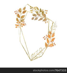 Watercolor wreath with leaves and gold elements. Illustration. Watercolor wreath with leaves and gold elements.