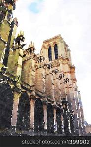 watercolors of the church of Notre Dame in Paris. watercolors of the church of Notre Dame