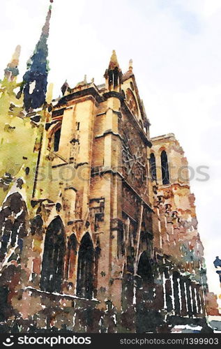 watercolors of the church of Notre Dame in Paris. watercolors of the church of Notre Dame