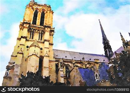 watercolors of the church of Notre Dame in Paris. watercolors of the church of Notre Dame