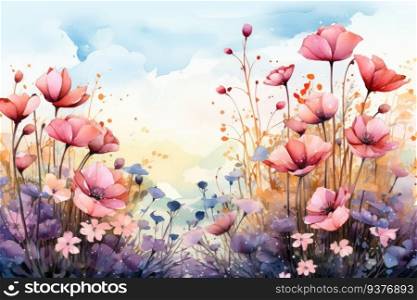 Watercolour beautiful art of poppy flowers. Generative AI
