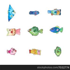 watercolour fish set, great design for any purposes. Marine underwater life. Underwater sea life.
