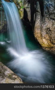 Waterfall at the Val Vertova Torrent Lombardy near Bergamo in Italy