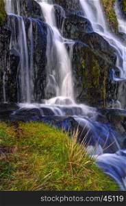 Waterfall below Old Man of Storr, near Portree, Isle of Skye, Highland, Scotland, United Kingdom, Europe