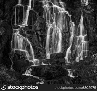 Waterfall below Old Man of Storr, near Portree, Isle of Skye, Highland, Scotland, United Kingdom, Europe