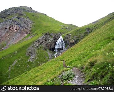 Waterfall Girlish Braids Between The Mountains Of Northern Caucas
