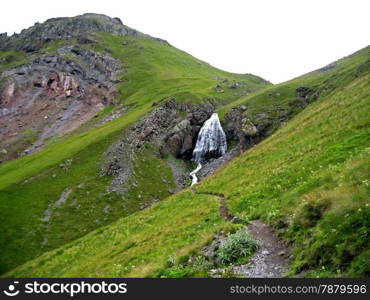 Waterfall Girlish Braids Between The Mountains Of Northern Caucas