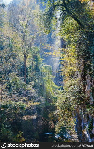 Waterfall in a mountain gorge. Alpes Provence