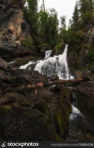 Waterfall in Altai Mountains territory, West Siberia, Russia. Waterfall in Altai Mountains