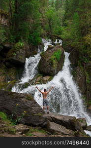 Waterfall in Altai Mountains territory, West Siberia, Russia. Waterfall in Altai Mountains