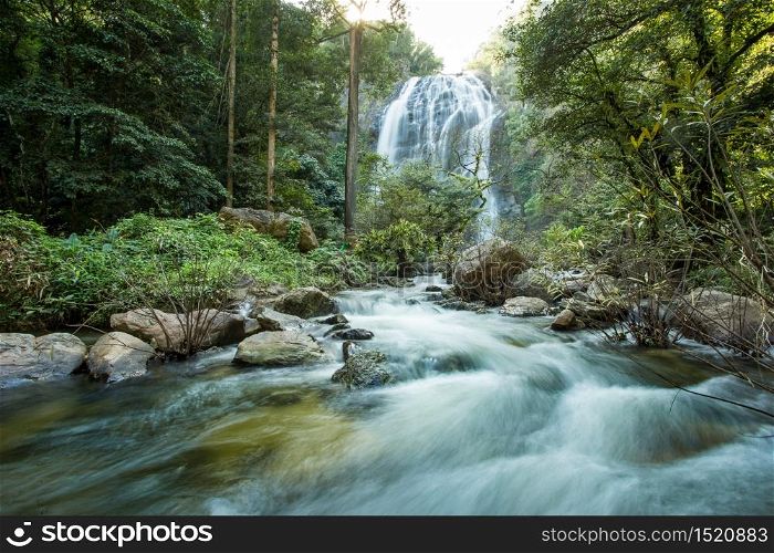 Waterfall in autumn forest at Erawan National Park, Thailand