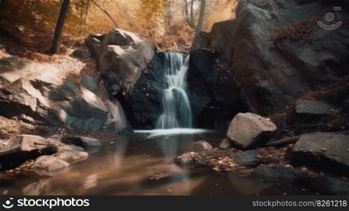 Waterfall in autumn. Illustration Generative AI 